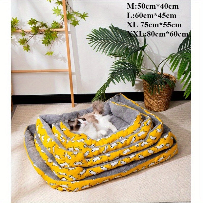 Pet Bed All-Season Soft Sleeping Pad for Cats & Dogs Breathable Washable Mat 4 Sizes M L XL XXL Fits All Breeds Grey Stripes Yellow Chicken