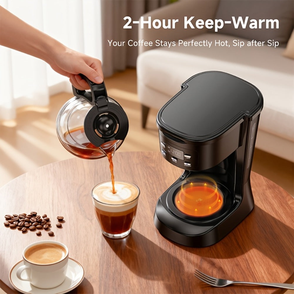 5-Cup Programmable Digital Coffee Maker – Auto Brew, Sneak-A-Cup Anti-Drip, Washable Basket Filter, Keep-Hot Plate & Water Level Window, Drip Coffee Machine for Home & Office – Black, White