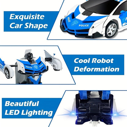 Spider Robot RC Car for Kids 1:18 with LED Lights – One-Button Transform Police Car Stunt Toy, 2.4GHz 45M Range 360° Drift Deformation Vehicle for Boys & Girls Ages 3 4 5 6, Birthday Christmas Gift