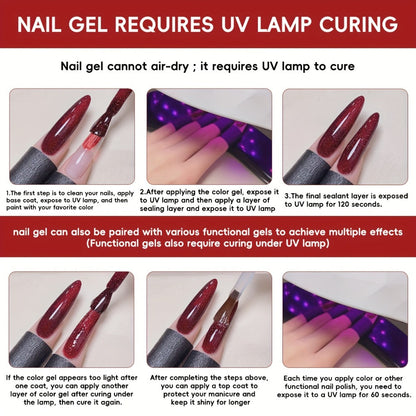 Explosive Glitter Gel Nail Polish 2pcs Shattered Flash Silvery Red – High Saturation Sparkle Long-Lasting Gel in Gilt Bottle, Christmas Holiday Salon Manicure Nail Art Gift for Women