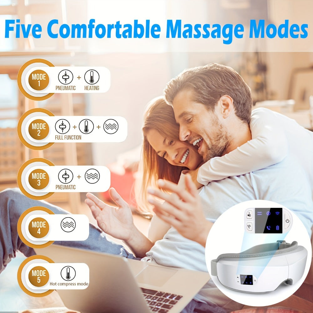 Eye Massager 4D Kneading Vibration Hot Compress Bluetooth Music Massage – Rechargeable Portable Eye Relax Device for Stress Relief