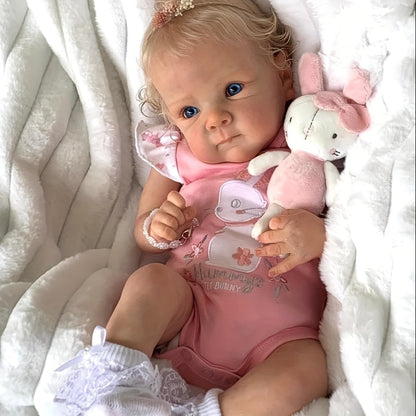 Realistic Reborn Baby Doll 22 Inch Full Vinyl Body Hand-Rooted Hair Open Eyes Lifelike Newborn Girl with Visible Veins Capillaries Detailed Nails – Collectible Photography Prop Baby Shower Gift for Collectors