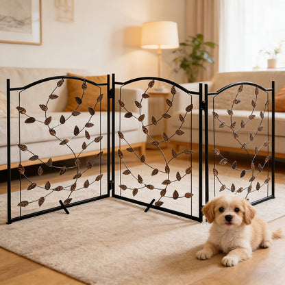 Foldable Pet Gate 3-Panel 52x24 Inch Metal Freestanding Dog Fence Retractable for Stairs Hallways Doorways Indoor Dog Gate No Installation