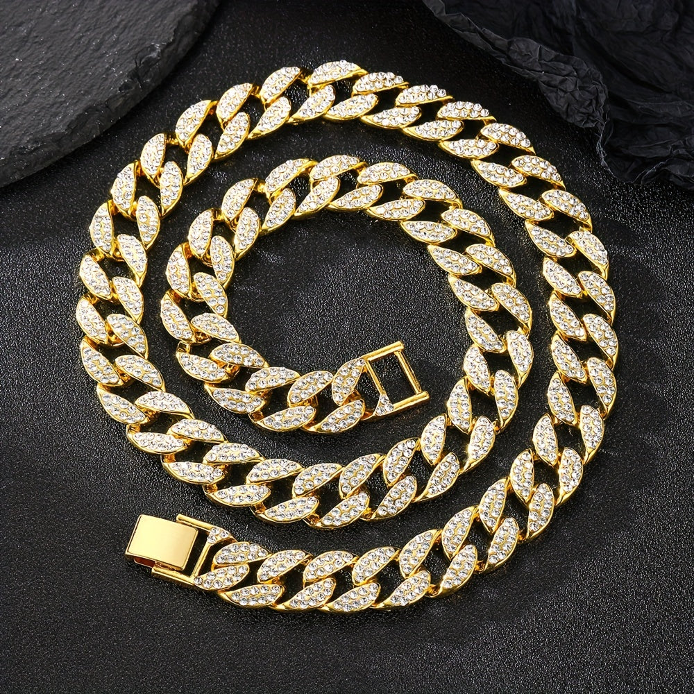 Dog Cuban Link Chain Necklace Full Rhinestone Pet Collar Jewelry – Durable Metal Bling Necklace for Small to Large Dogs & Cats, Sizes S to 3XL, Golden Silver Rose Gold, Holiday Gift