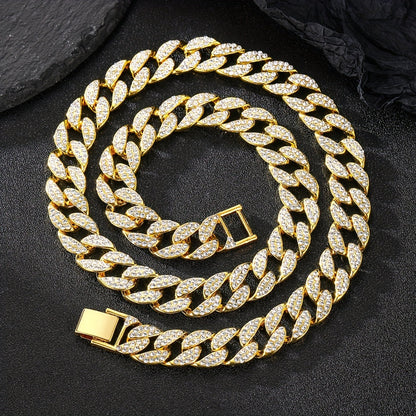 Dog Cuban Link Chain Necklace Full Rhinestone Pet Collar Jewelry – Durable Metal Bling Necklace for Small to Large Dogs & Cats, Sizes S to 3XL, Golden Silver Rose Gold, Holiday Gift
