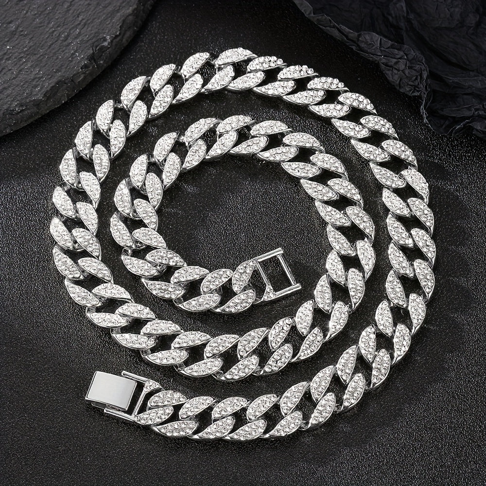 Dog Cuban Link Chain Necklace Full Rhinestone Pet Collar Jewelry – Durable Metal Bling Necklace for Small to Large Dogs & Cats, Sizes S to 3XL, Golden Silver Rose Gold, Holiday Gift