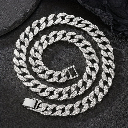 Dog Cuban Link Chain Necklace Full Rhinestone Pet Collar Jewelry – Durable Metal Bling Necklace for Small to Large Dogs & Cats, Sizes S to 3XL, Golden Silver Rose Gold, Holiday Gift