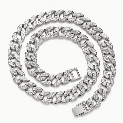 Dog Cuban Link Chain Necklace Full Rhinestone Pet Collar Jewelry – Durable Metal Bling Necklace for Small to Large Dogs & Cats, Sizes S to 3XL, Golden Silver Rose Gold, Holiday Gift