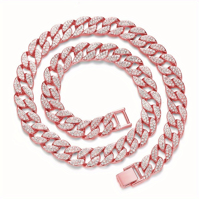 Dog Cuban Link Chain Necklace Full Rhinestone Pet Collar Jewelry – Durable Metal Bling Necklace for Small to Large Dogs & Cats, Sizes S to 3XL, Golden Silver Rose Gold, Holiday Gift