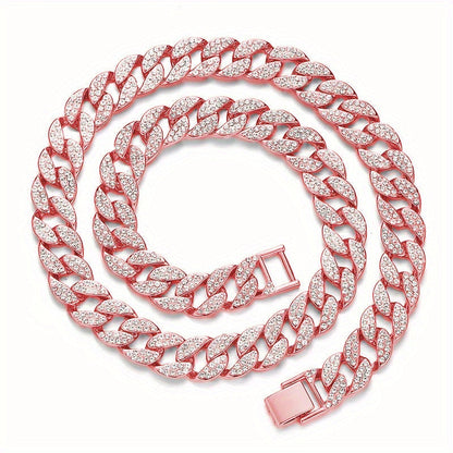 Dog Cuban Link Chain Necklace Full Rhinestone Pet Collar Jewelry – Durable Metal Bling Necklace for Small to Large Dogs & Cats, Sizes S to 3XL, Golden Silver Rose Gold, Holiday Gift