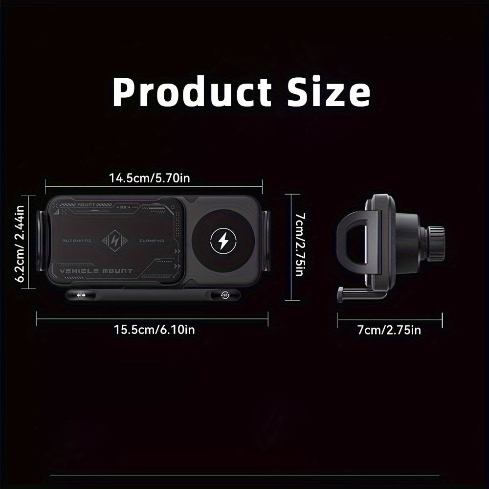 Car Mount with Wireless Fast Charging for iPhone 8/X/11/12/13/14/15 Series, for SamSung Note20/10/9/8 Series, S10/9/8 Series, for Fold 5, Fold 6, W23/W24 - Supports Folding Screens, Wireless Charging Output up to 15W (MAX)