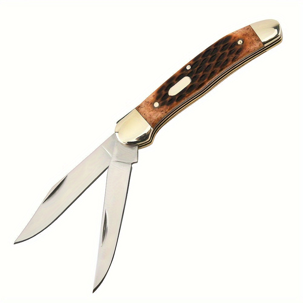 Folding Pocket Knife Handcrafted Multi-Tool with White Copper Finish, Wood Grain & Cow Bone Handle – Portable EDC Blade for Camping, Hunting & Everyday Carry, Best Gift for Men