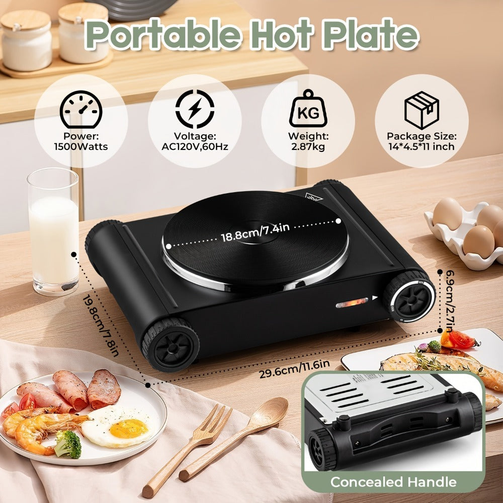 Hot Plate Electric Burner with Temperature Control – Dual Size Coil Burners 7.4in & 6.1in, Countertop Electric Stove for Daily Cooking, Dorm, Office & Travel, Multiple Colors Available