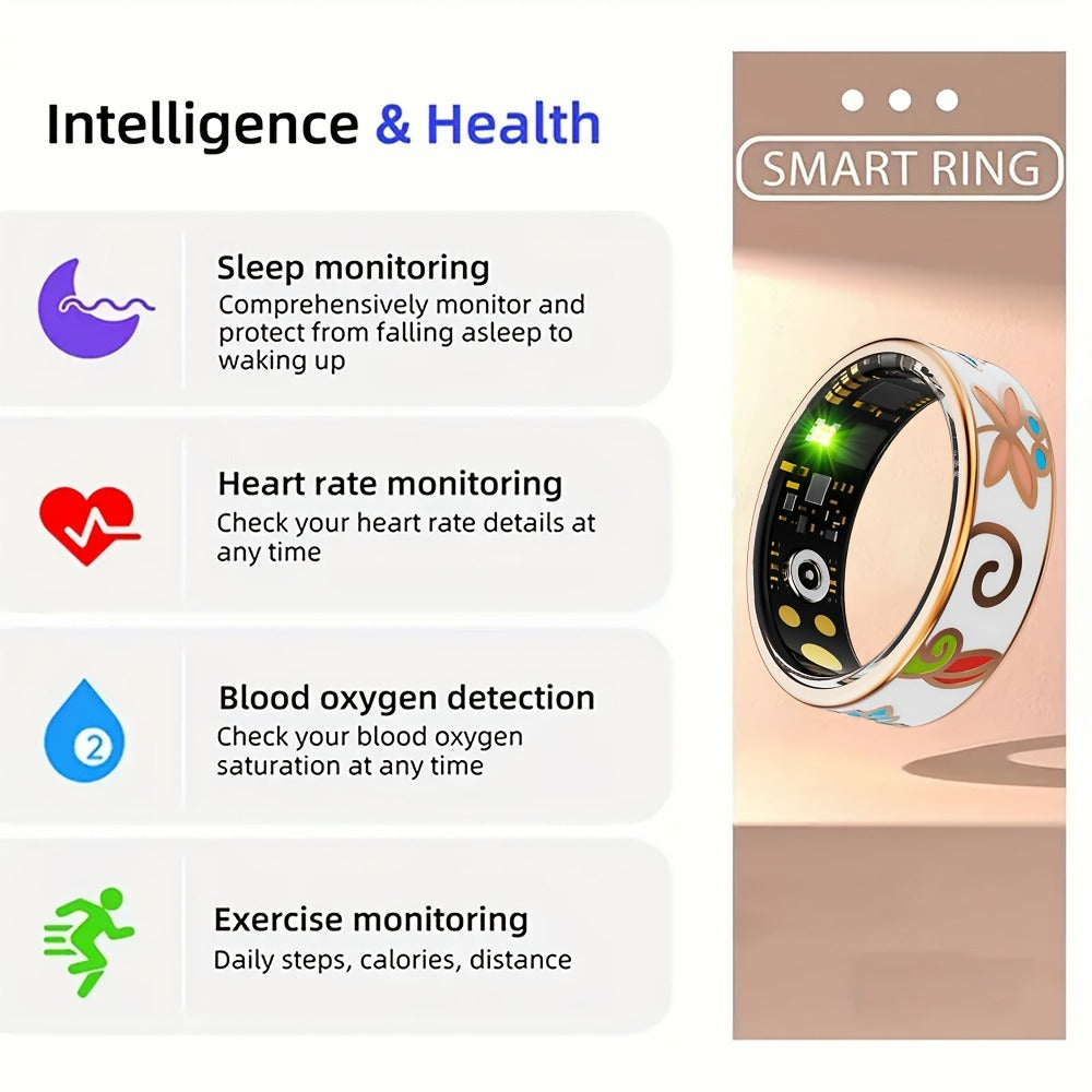 Women's Smart Ring Fitness & Sleep Tracker – Step, Distance & Calorie Monitor, IP68 Waterproof, Bluetooth 5.3, iOS & Android, Elegant Daily Accessory, Gift for Mom & Girlfriend
