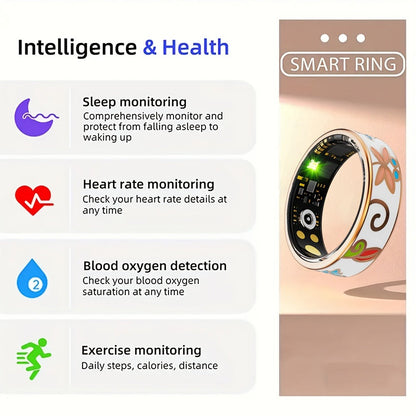 Women's Smart Ring Fitness & Sleep Tracker – Step, Distance & Calorie Monitor, IP68 Waterproof, Bluetooth 5.3, iOS & Android, Elegant Daily Accessory, Gift for Mom & Girlfriend