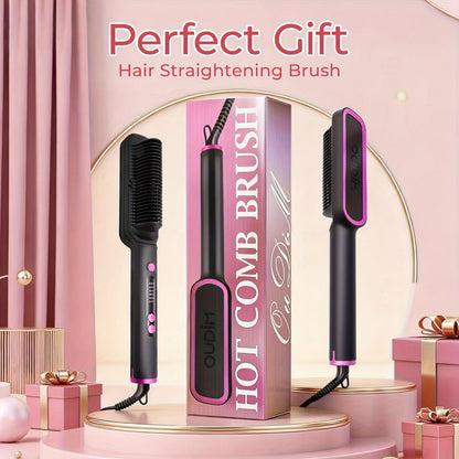 6-Setting Ionic Hair Straightener Brush with Fast Heat-Up & Anti-Scald Protection – Precise Temperature Control Flat Iron Straightening Comb for Women, All Hair Types, Home & Salon Use