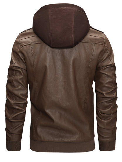 Men's Windproof Faux Leather Pullover Hoodie