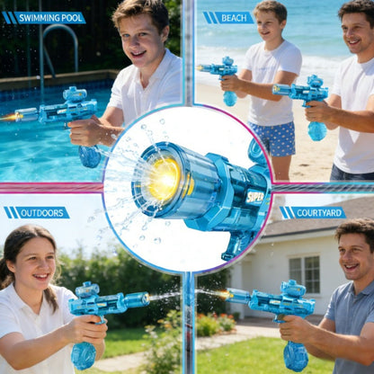 Kids Electric Water Gun with Large Capacity – Automatic Squirt Blaster for Boys & Girls, Outdoor Summer Toy for Swimming Pool Beach Lawn Backyard, Fun Birthday Party Gift, Black Blue