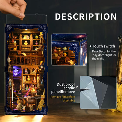 Book Nook Kit Magic House DIY Miniature Dollhouse Bookshelf Insert with LED Light – 3D Craft Kit for Adults & Teens, Unique Birthday Christmas Gift for Women Girls Book Lovers