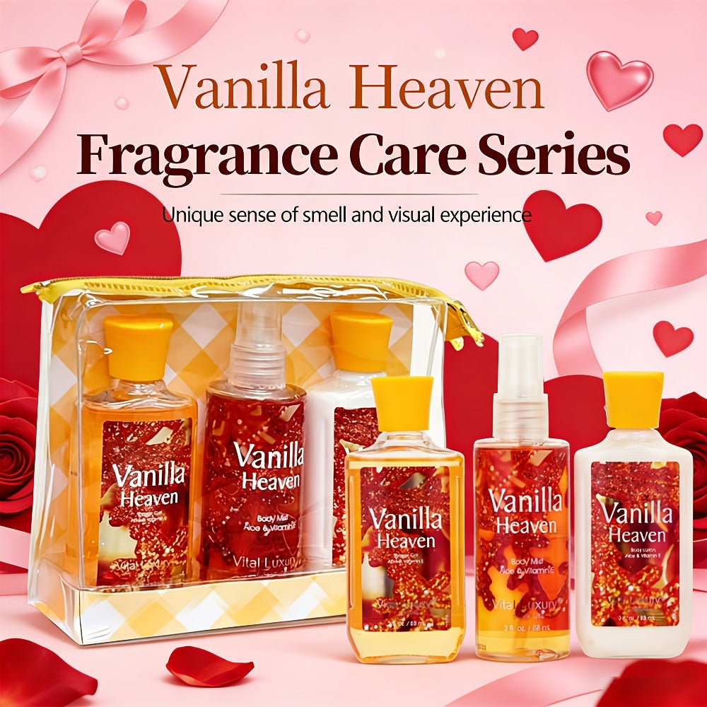 Vanilla Bath & Body Care Gift Set for Women – Shower Gel 3oz + Body Lotion 3oz + Body Mist 3oz | Moisturizing, Refreshing & Deodorizing Spa Gift for Mom, Wife, Sister or Girlfriend