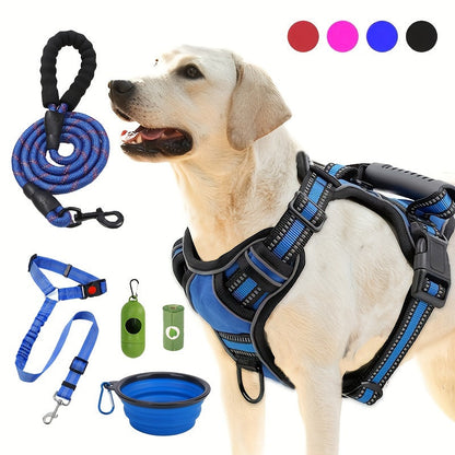 Dog Harness and Leash Set No-Pull Reflective Adjustable Oxford Vest with 2 Leash Clips Easy Control Handle for Small Medium Large Dogs XS-XL 5 Colors