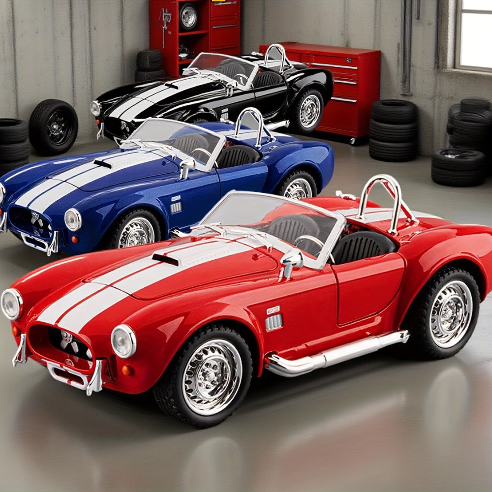 Shelby Cobra 1:22 Scale Zinc Alloy Diecast Model Car – Collector-Grade Exhibition-Quality Replica with Openable Doors, Static Display for Home Office Desk, Birthday Gift (Black / Blue / Red)