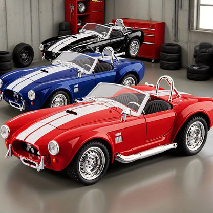 Shelby Cobra 1:22 Scale Zinc Alloy Diecast Model Car – Collector-Grade Exhibition-Quality Replica with Openable Doors, Static Display for Home Office Desk, Birthday Gift (Black / Blue / Red)