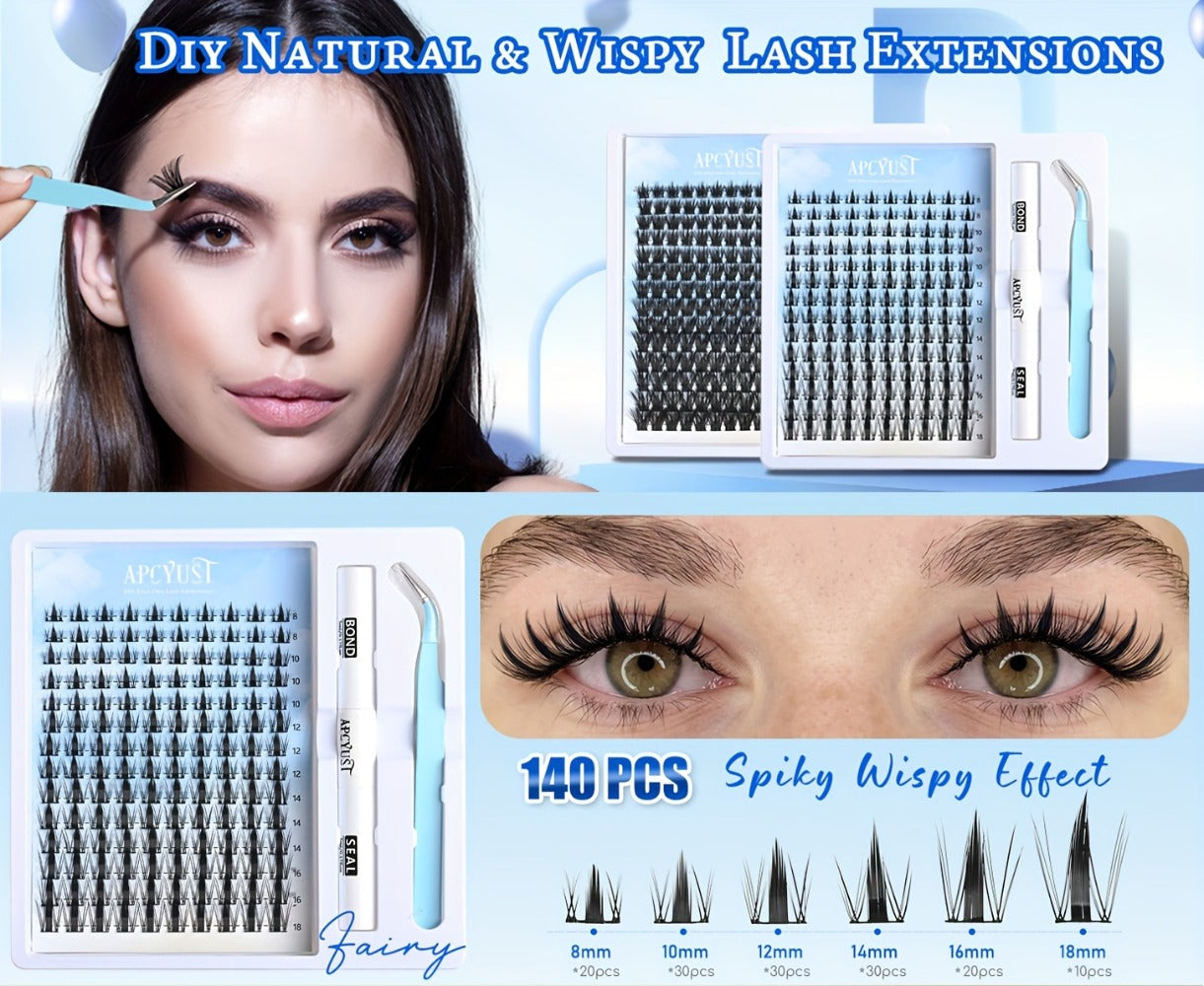 Anime Spike Lash Clusters Kit 8mm-18mm C Curl Individual Spiky Lash Extensions with Adhesive Glue – Manga Fairy Wet-Look DIY Volume Lashes for Cosplay, Editorial & Bold Eye Looks