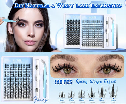 Anime Spike Lash Clusters Kit 8mm-18mm C Curl Individual Spiky Lash Extensions with Adhesive Glue – Manga Fairy Wet-Look DIY Volume Lashes for Cosplay, Editorial & Bold Eye Looks