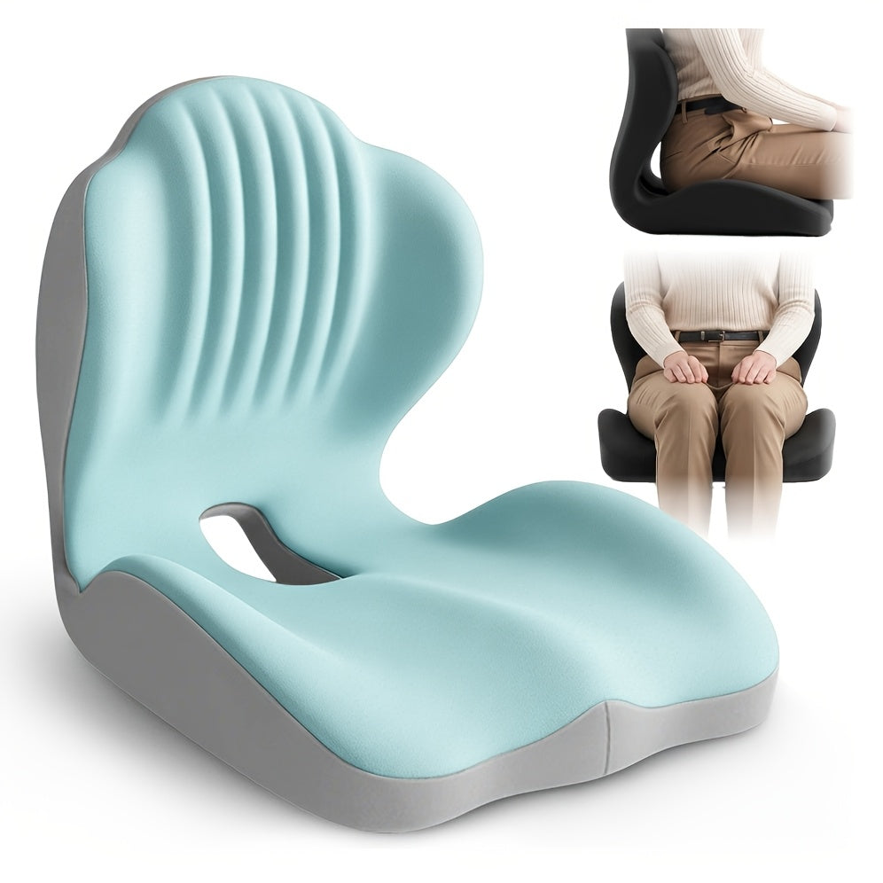 1pc Ergonomic Memory Foam Seat Cushion With Back Support Design, Breathable Hollow Structure, Comfortable Cushion For Office Chair, Car Seat And for long Sitting, Unisex, Suitable For Daily Use Or Gift