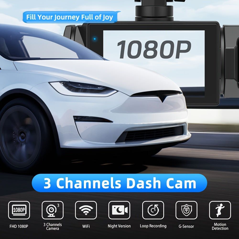 Car Driving Recorder, FHD1080P Car 2/3 Cameras, 170° Wide-angle Lens, Built-in Wifi, Adjustable Built-in Camera, Super Night Vision Black Box, Loop Recording, Motion Detection, Optional 32GB Memory Card, Car Front And Rear 360-degree Driving Recorde