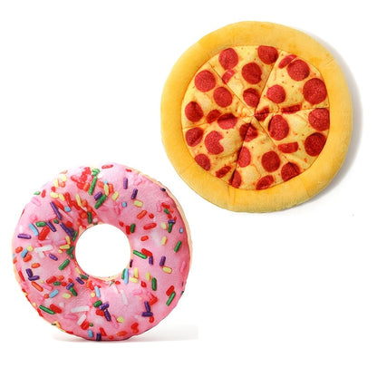 Squeaky Pizza Dog Toy - Plush Pepperoni Pizza & Donut Chew Toy for Dogs, Durable Soft Interactive Toy for All Breeds, Fun Food-Shaped Squeaky Dog Gift for Puppies & Adult Dogs