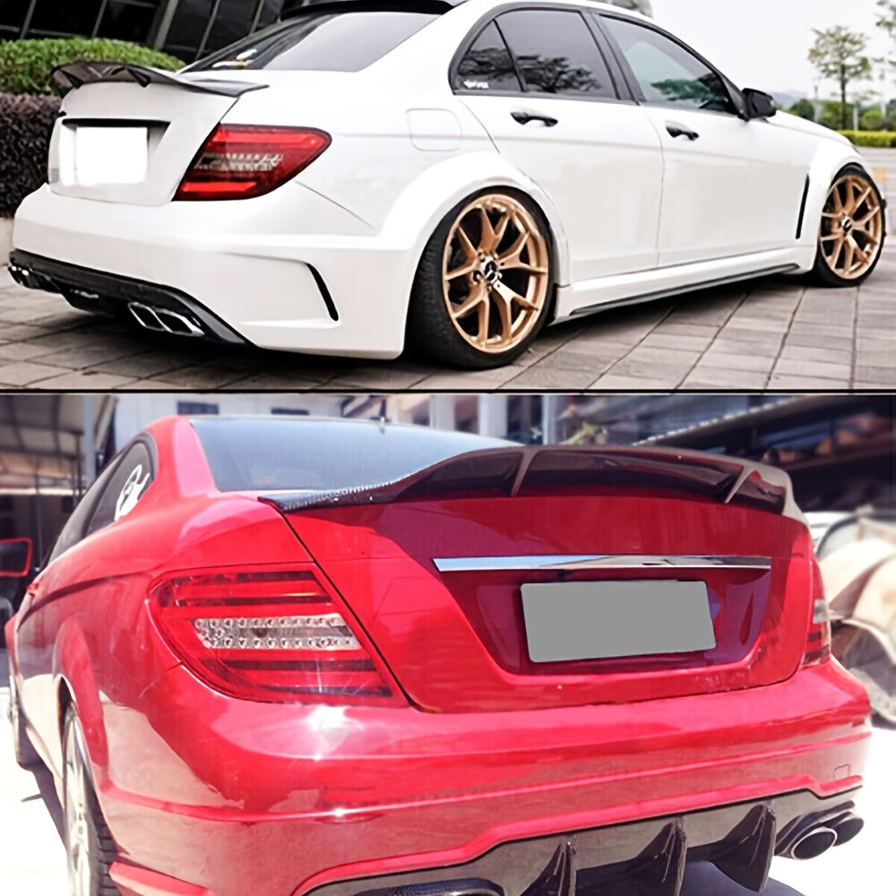 for Mercedes Benz W204 C250 C300 C63 AMG C-Class 4 Door Sedan Rear Duckbill Highkick Trunk Spoiler Wing, Gloss Black/Carbon Pattern, Chrome, ABS Material