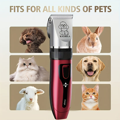 Pet Grooming Clippers Rechargeable with LED Display - Cordless Electric Dog Cat Hair Clipper, Detachable Blades 4 Guide Combs Low Noise, Professional Wireless Pet Trimmer with Accessories, Red