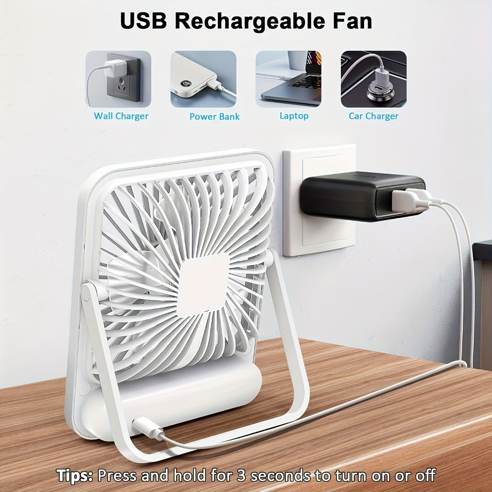 Mini Desktop Fan Square Design | Ultra-Quiet 5-Speed USB Rechargeable 1800mAh Portable Cooling Fan for Home, Office, Car & Travel – Compact Lightweight Personal Desk Fan, White & Pink