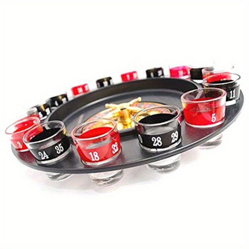 Roulette Drinking Game Set – 16-Cup Wine Glass Spin Wheel with Metal Components, 2 Balls & Compact Tray, Fun Party Game for Adults, Social Gatherings, Bar Nights & Game Nights (Black)