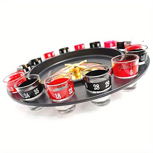 Roulette Drinking Game Set – 16-Cup Wine Glass Spin Wheel with Metal Components, 2 Balls & Compact Tray, Fun Party Game for Adults, Social Gatherings, Bar Nights & Game Nights (Black)
