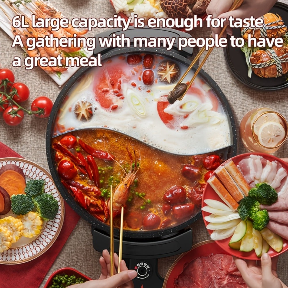 Mandarin Duck Hot Pot Electric – Large Capacity Non-Stick Divided Hot Pot for Steaming, Boiling, Frying & Stewing, Quick Heating, US Plug, Perfect for Family Hot Pot Night