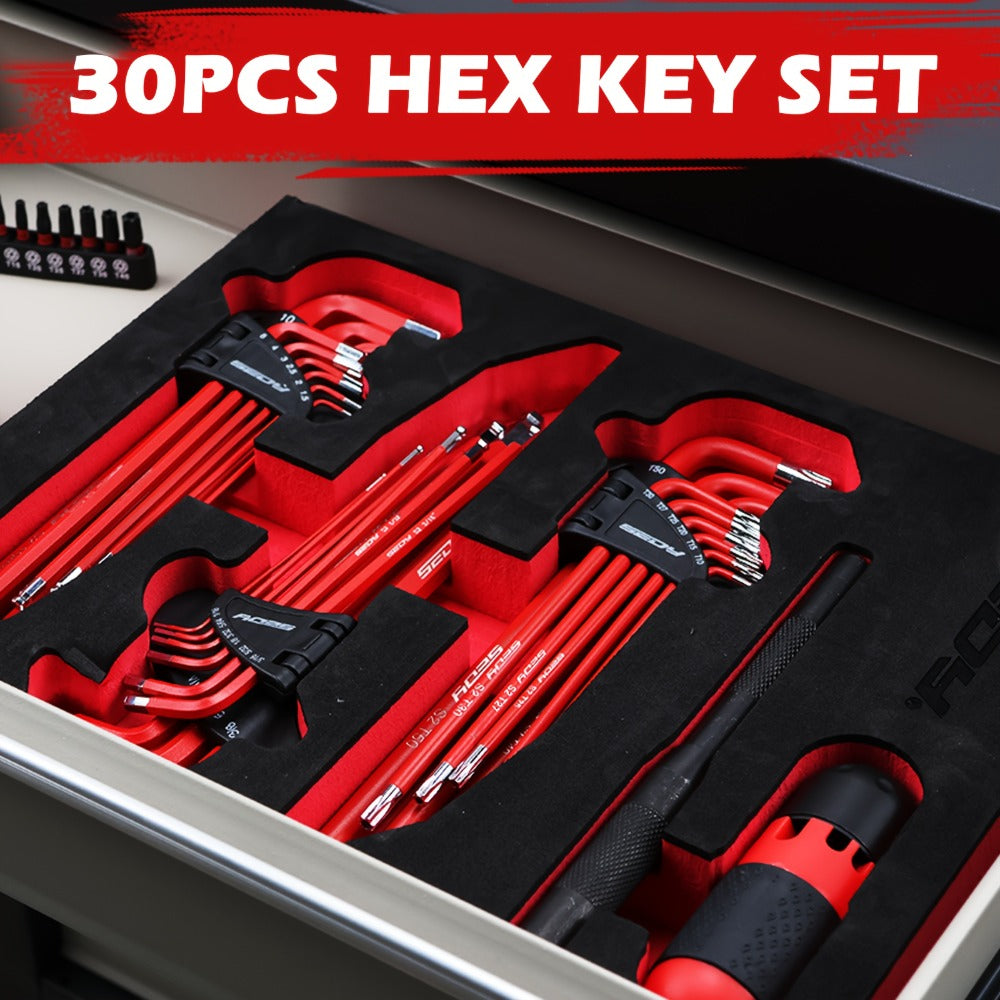 Hex Key & Torx Wrench Set 30-Piece – Long Arm Ball End Allen Wrenches with T-Handle & Extension Bar | SAE, Metric & Torx T10–T50 | Chrome Vanadium Steel