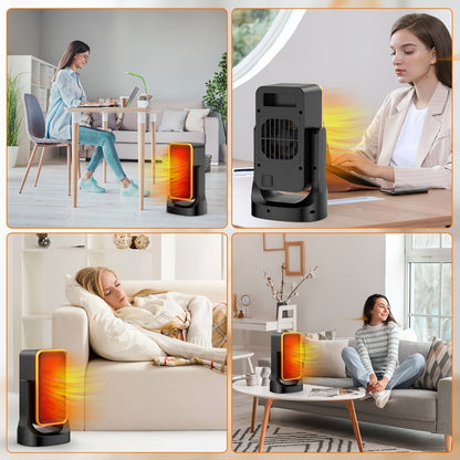 Portable PTC Ceramic Electric Space Heater - Fast Heating, Quiet Operation, Thermostat Control, 3 Fan Speed Settings, Compact Design for Desk Office Bedroom Small Room, 500W & 1500W, White & Black