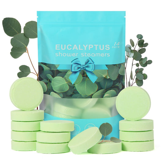 Shower Steamers 14 Pcs Eucalyptus with Essential Oil - Aromatherapy Bath Bombs for Women & Men, Fresh Scent Shower Fizzies for Daily Use, Travel, Stress Relief, Birthday Christmas Gift Ideas