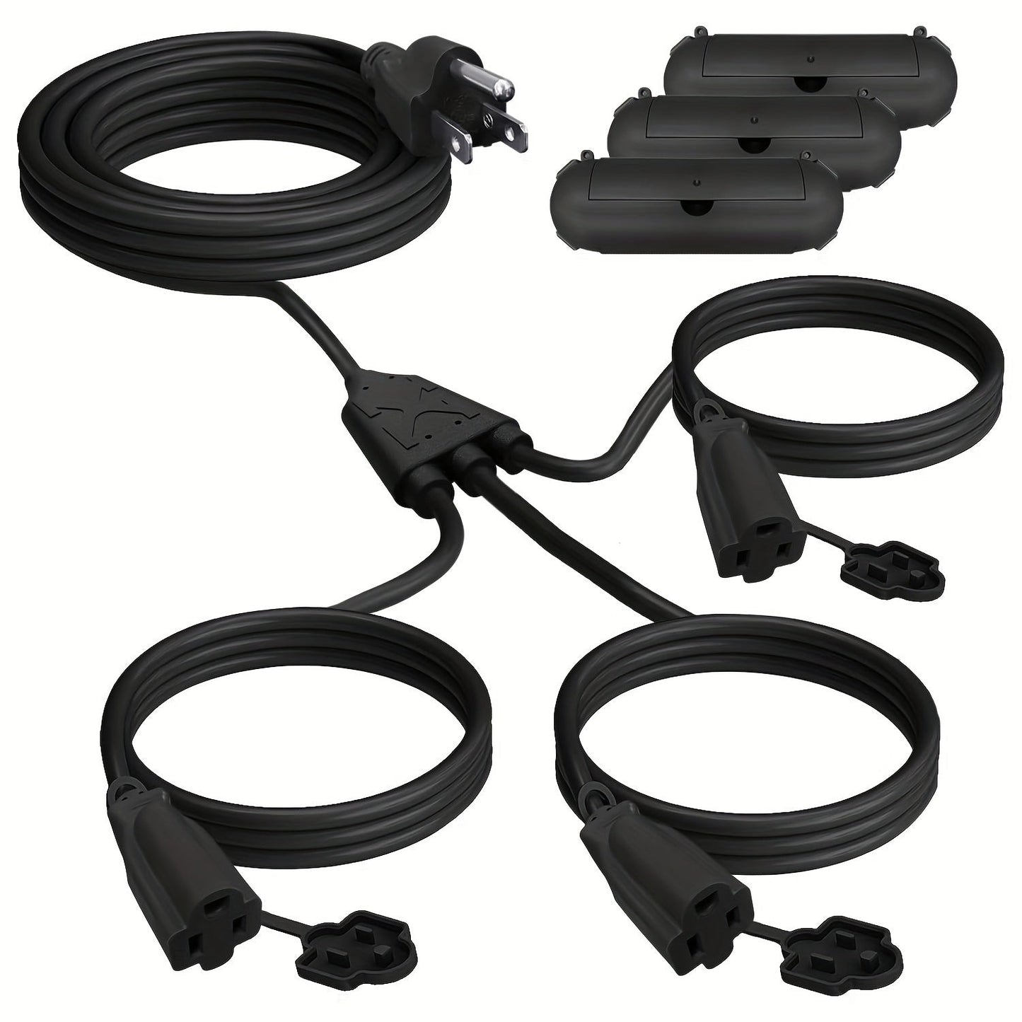 Extension Cord Splitter 1 to 3 Outlets 25FT 50FT 16/3 SJTW Pure Copper Core UV-Resistant PVC Jacket 3 Grounded Outlets for Holiday Decoration Christmas Lights Outdoor Indoor Patio Garden Black Green