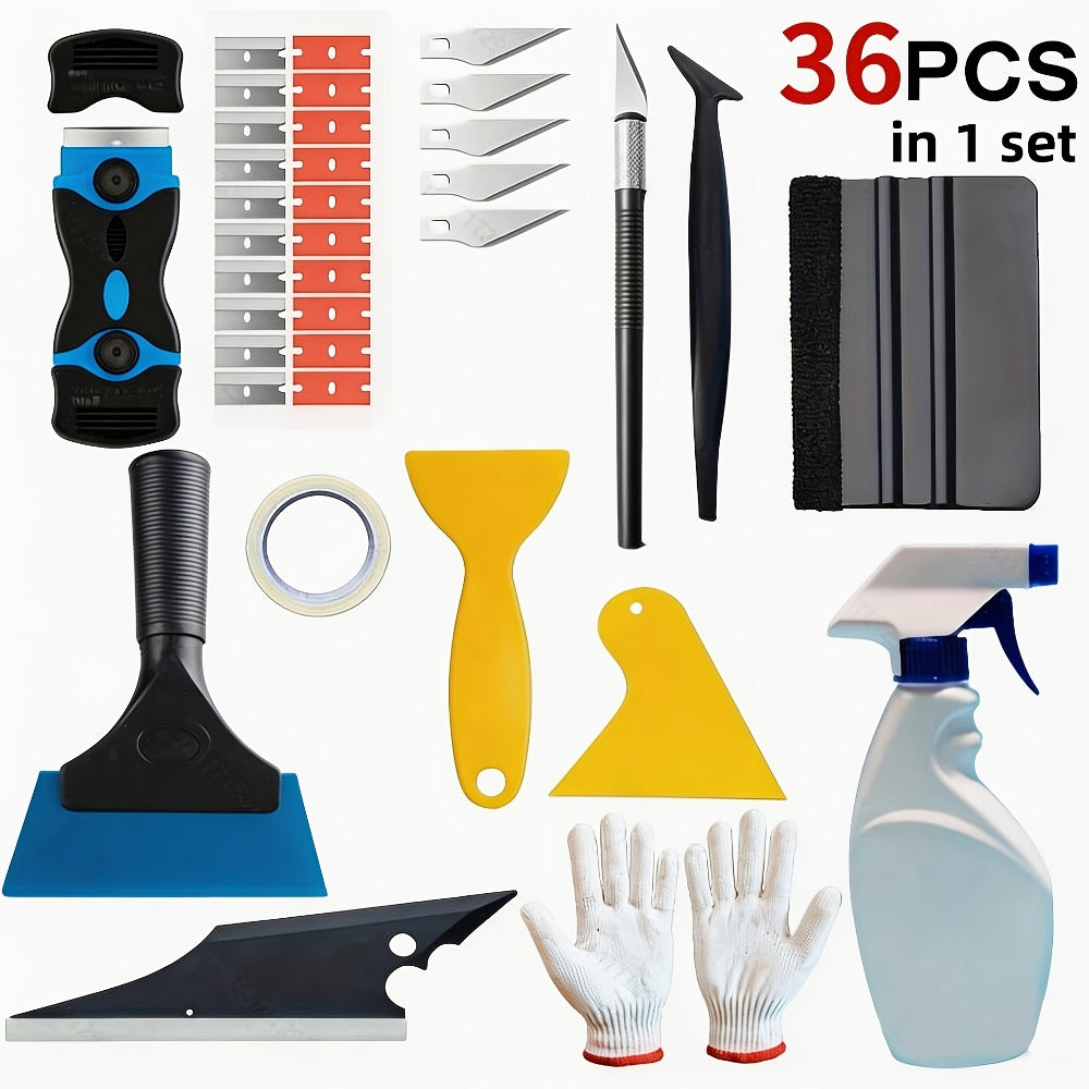 Window Tint Tool Kit 36PCS Felt Squeegee Scraper Set for Car Vinyl Wrap Film Installation DIY Beginner Window Tinting Tools Complete Kit