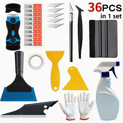 Window Tint Tool Kit 36PCS Felt Squeegee Scraper Set for Car Vinyl Wrap Film Installation DIY Beginner Window Tinting Tools Complete Kit