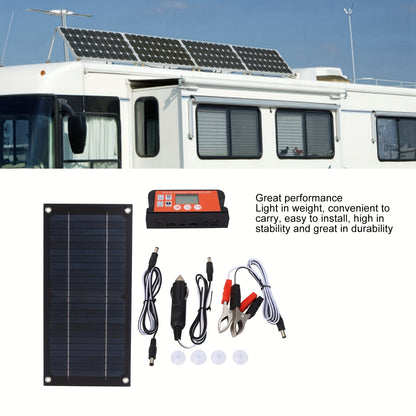 Monocrystalline Off Grid Solar Panel Kit for Homes RV Boat, Solar Charge Controller Solar Cables Solar Panel Charger for Mounting RV Outdoor Camping, Without Battery