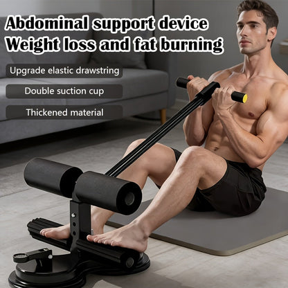 Portable Sit Up Bar with Resistance Bands – 3-Section Adjustable Ab Exercise Bar, Dual Suction Cup Floor Mount, Lightweight Home Gym Fitness Equipment for Core Training in Small Spaces, Black & Pink