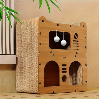 Cat Tree Condo House with Scratching Board - Multi-Level Cat House for Indoor Cats with Dual Scratching Posts, Plush Balls & Ventilation Doors, 21 Inch Spacious Cat Tower for Kittens & Adult Cats, Double Layer & Three Floor Options