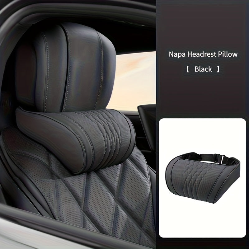 Luxury Car Neck Pillow, Napa Leather Headrest, Seat Cushion, Neck Support Pillow, Car Seat Cushion, Comfortable And Breathable, Lumbar And Neck Support, Exquisite Embroidery, Suitable for All Seasons, Car Interior Decorative Additions