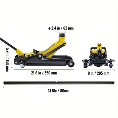 2.5 Ton Low Profile Floor Jack Compact Alloy Steel – Sport Car Lift with Single Cylinder Pump, 3.35–14.96" Lift Range, Fast Hydraulic Lifting for Garage & Roadside Use, Black