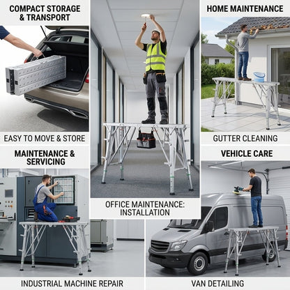 Heavy Duty Folding Work Platform Scaffold 1455 Lbs Capacity Portable Adjustable Height Ladder Stool – Multi-Function Step Stool for Painting Home Renovation Construction Indoor Outdoor Use